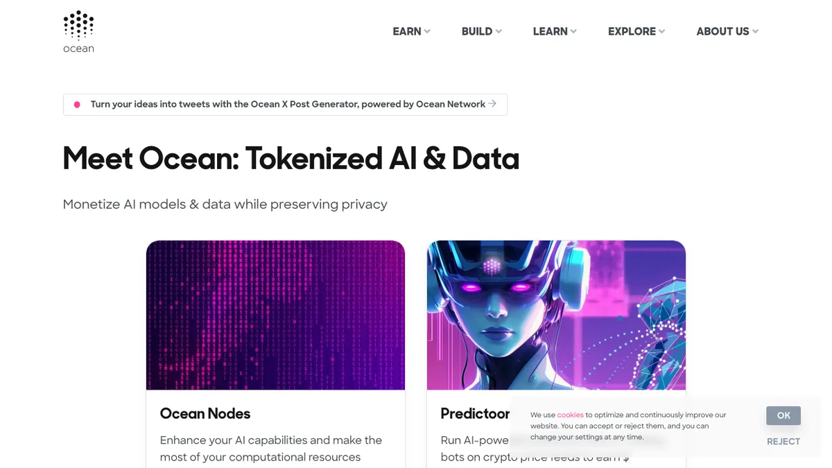 Ocean Protocol (OCEAN) homepage screenshot, reviewed among crypto projects (September 2026)