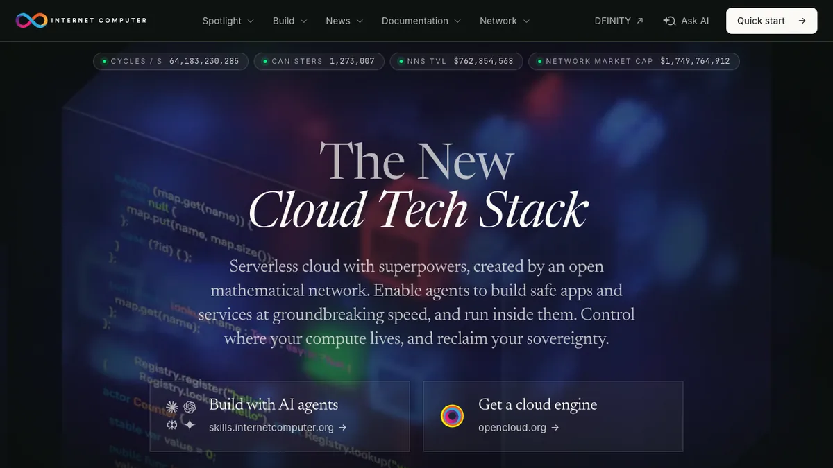 DFINITY (Internet Computer) (ICP) homepage screenshot, reviewed among crypto projects (September 2026)