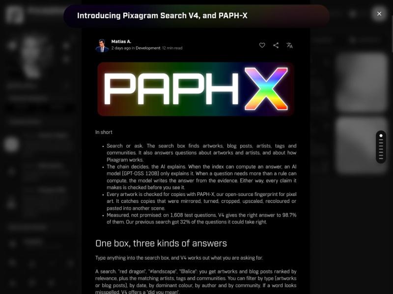 Pixagram artwork indexed with PAPH-X and Search V4